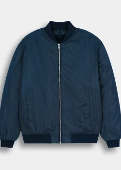 Men Satin Blue Bomber Jacket