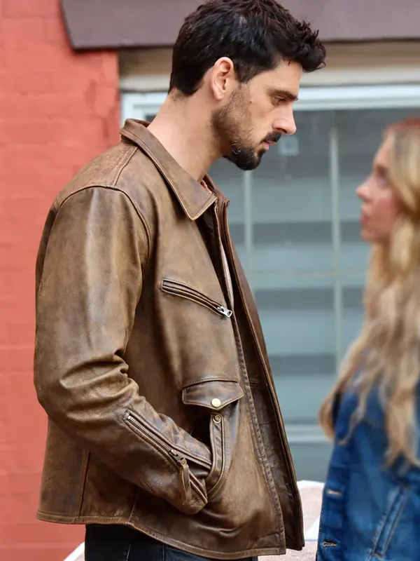 The Housemaid’s Secret 2027 Enzo Brown Distressed Leather Jacket
