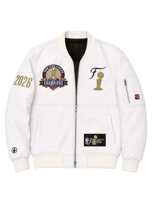 NBA Finals New York Knicks Champions White Leather Jacket