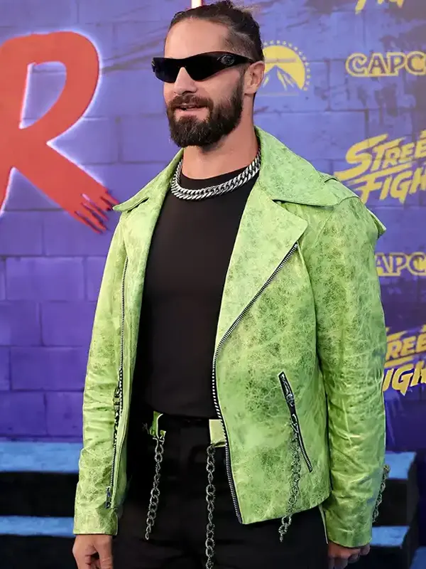 Seth Rollins Street Fighter 2026 Green Biker Leather Jacket