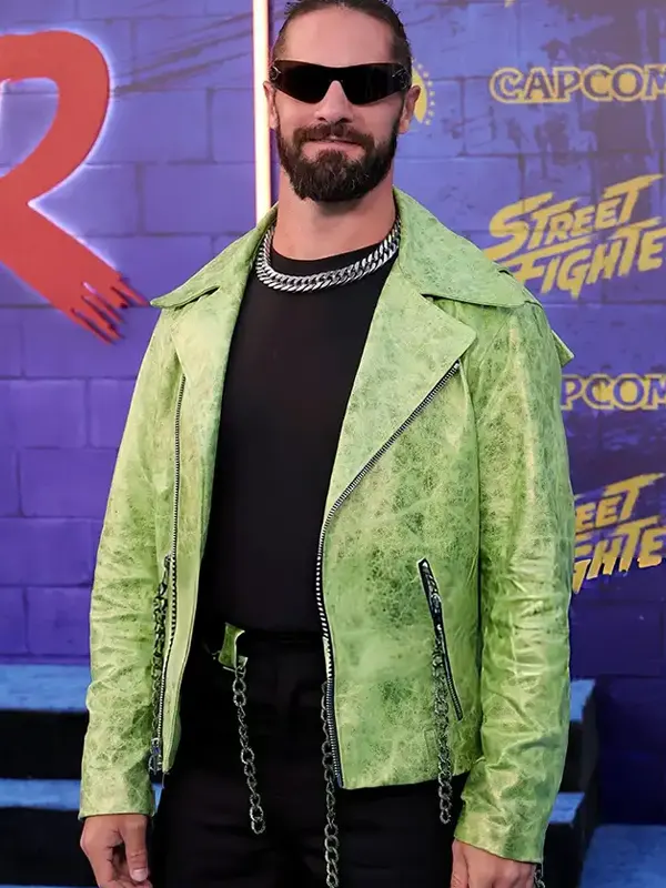 Shop Street Fighter 2026 Premiere Night Seth Rollins Green Biker Leather Jacket