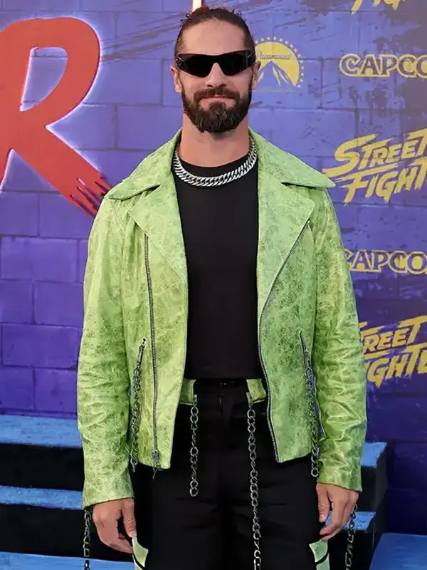 Street Fighter 2026 Premiere Night Seth Rollins Green Biker Leather Jacket