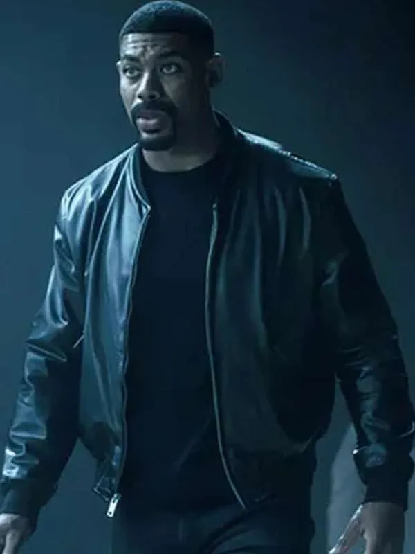 Aaron Pierre TV Series Lanterns 2026 John Stewart Black Bomber Leather Jacket