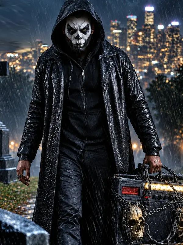 The Grim Rapper 2026 D.A. Mann Black Leather Long Coat