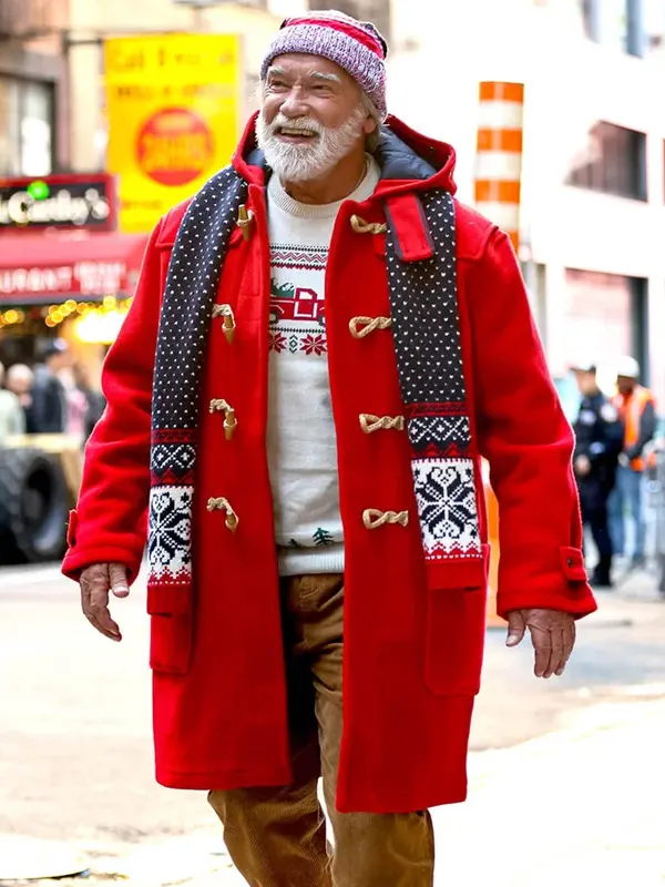The Man with the Bag 2026 Santa Red Wool Hooded Coat