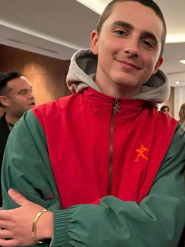 Marty Supreme Christmas Timothée Chalamet Red and Green Jacket