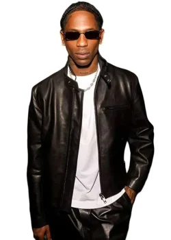 Travis Scott MFW 2026 Black Leather Jacket