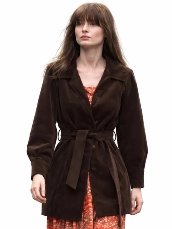 Lola Petticrew TV Series Trespasses Cushla Lavery Brown Velvet Coat