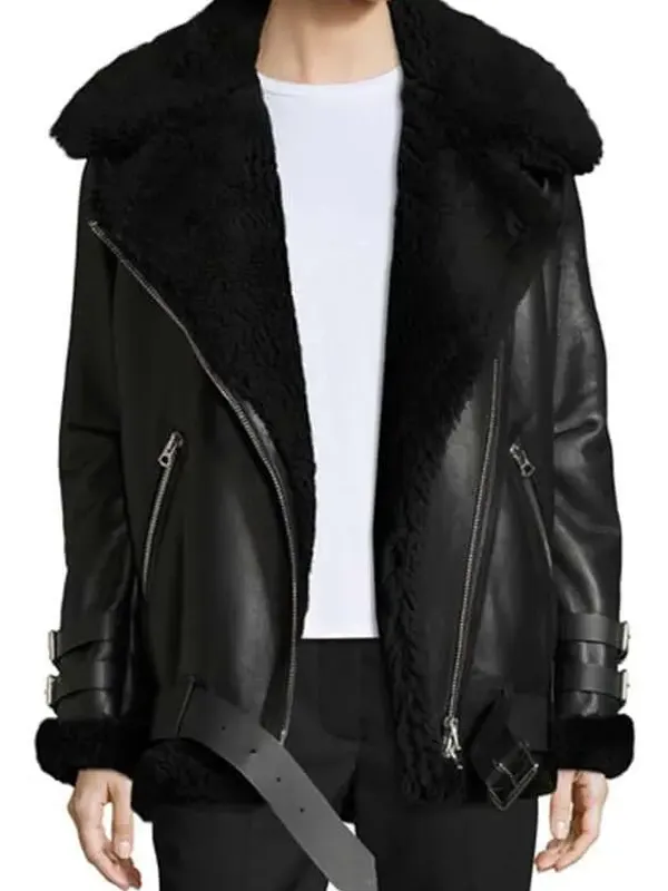Women's Shearling Black Biker Leather Jacket