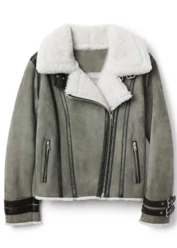 Women’s Grey Shearling Suede Leather Jacket