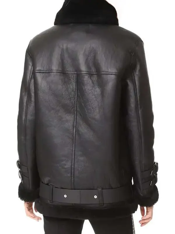 Women Shearling Black Biker Leather Jacket